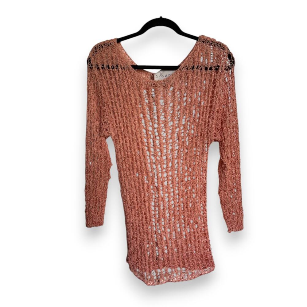 Amano Hand Knit Open Weave Sweater Spain S Peach - Picture 3 of 5